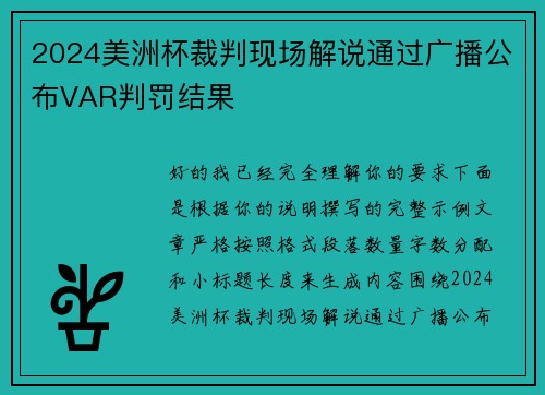 2024美洲杯裁判现场解说通过广播公布VAR判罚结果